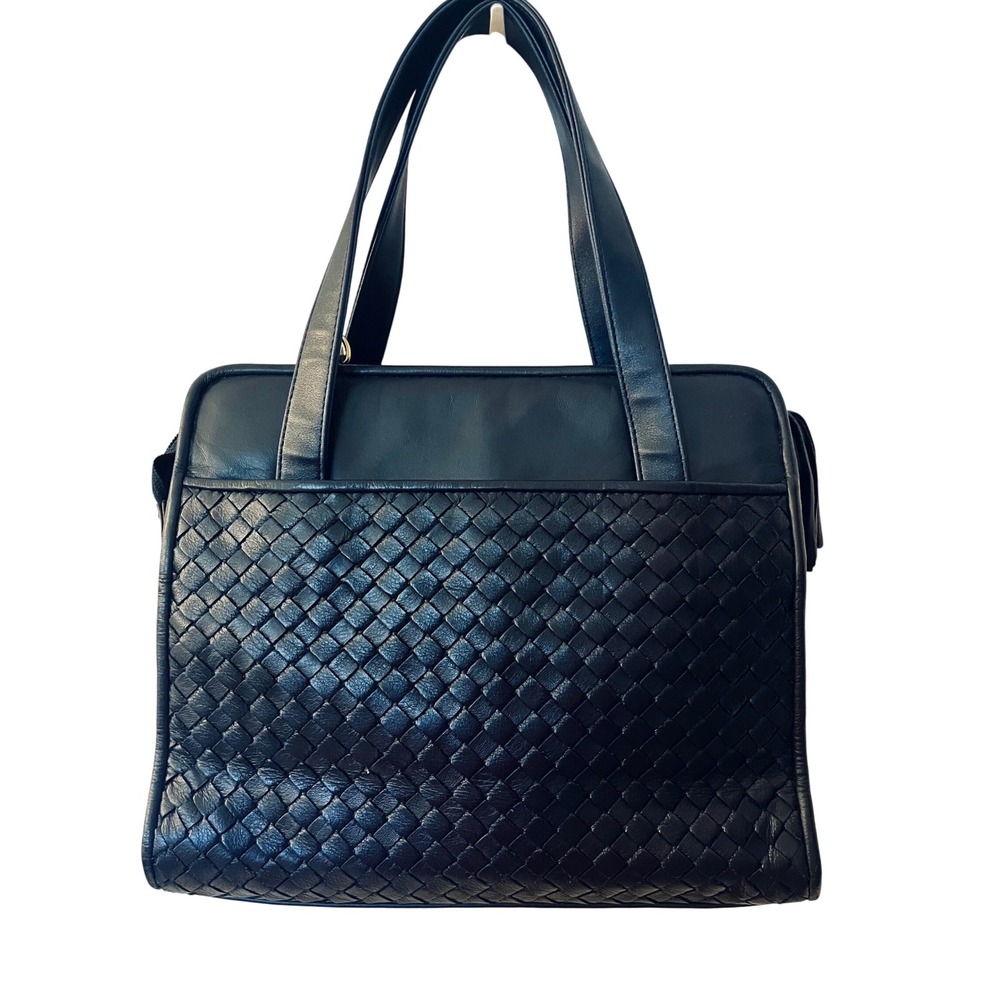 Appleseed's Dark Navy Woven Faux Leather Shoulder Bag Tote Work Career